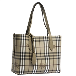 Pre Owned Burberry Beige Haymarket Check Leather Small Reversible Tote