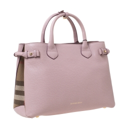 Pre Owned Burberry Pink Leather and House Check Fabric Medium Banner Tote