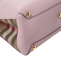 Pre Owned Burberry Pink Leather and House Check Fabric Medium Banner Tote