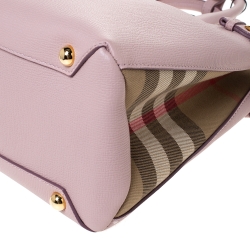 Pre Owned Burberry Pink Leather and House Check Fabric Medium Banner Tote