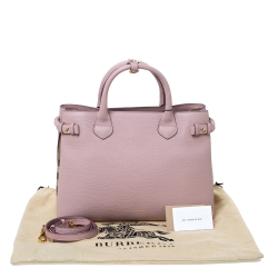 Pre Owned Burberry Pink Leather and House Check Fabric Medium Banner Tote