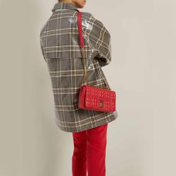 Pre Owned حقيبة كتف بربري "لولا" جلد مبطن أحمر