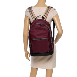 Pre Owned Burberry Burgundy/Black Nylon and Leather Rocco Cay Backpack