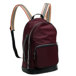 Pre Owned Burberry Burgundy/Black Nylon and Leather Rocco Cay Backpack