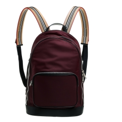 Pre Owned Burberry Burgundy/Black Nylon and Leather Rocco Cay Backpack
