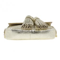 Pre Owned حقيبة كروس بربري جلد سحلية ذهبي معدني شراشيب