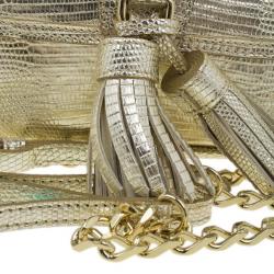 Pre Owned حقيبة كروس بربري جلد سحلية ذهبي معدني شراشيب