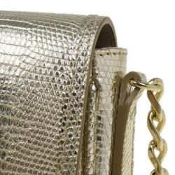 Pre Owned حقيبة كروس بربري جلد سحلية ذهبي معدني شراشيب