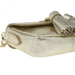 Pre Owned حقيبة كروس بربري جلد سحلية ذهبي معدني شراشيب