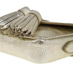 Pre Owned حقيبة كروس بربري جلد سحلية ذهبي معدني شراشيب