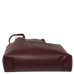 Pre Owned Burberry Burgundy Leather Large Crest Shopper Tote