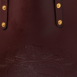 Pre Owned Burberry Burgundy Leather Large Crest Shopper Tote