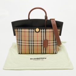 Burberry Brown Vintage Check Canvas and Leather Society Top Handle Bag