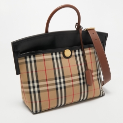 Burberry Brown Vintage Check Canvas and Leather Society Top Handle Bag