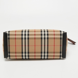 Burberry Brown Vintage Check Canvas and Leather Society Top Handle Bag