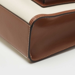 Burberry White/Brown Canvas and Leather Pocket Tote