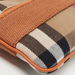 Pre Owned Burberry Beige/Brown House Check Canvas and Leather Wristlet Clutch