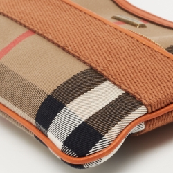 Pre Owned Burberry Beige/Brown House Check Canvas and Leather Wristlet Clutch