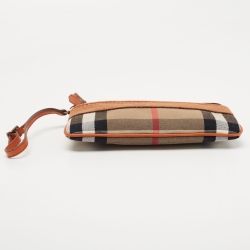 Pre Owned Burberry Beige/Brown House Check Canvas and Leather Wristlet Clutch