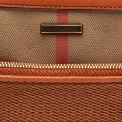 Pre Owned Burberry Beige/Brown House Check Canvas and Leather Wristlet Clutch