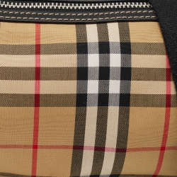 Burberry Black/Beige House Check Canvas and Leather Small Kennedy Barrel Bag