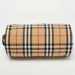 Burberry Black/Beige House Check Canvas and Leather Small Kennedy Barrel Bag