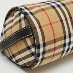 Burberry Black/Beige House Check Canvas and Leather Small Kennedy Barrel Bag