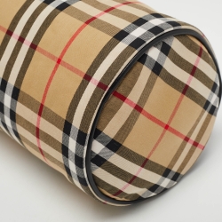 Burberry Black/Beige House Check Canvas and Leather Small Kennedy Barrel Bag