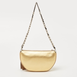 Pre Owned Burberry Gold Leather Mini Olympia Zip Chain Bag