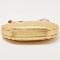 Pre Owned Burberry Gold Leather Mini Olympia Zip Chain Bag