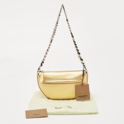 Pre Owned Burberry Gold Leather Mini Olympia Zip Chain Bag