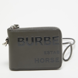 Pre Owned Burberry Grey/Black Horseferry Leather Daniel Lanyard Wallet