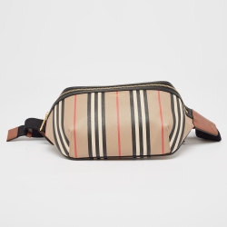 Pre Owned Burberry Beige/Brown Housecheck Coated Canvas and Leather Sonny Belt Bag