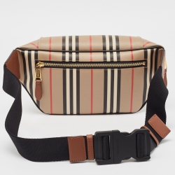 Pre Owned Burberry Beige/Brown Housecheck Coated Canvas and Leather Sonny Belt Bag