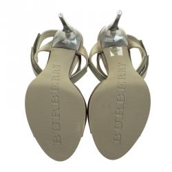 مملوكة مسبقًا صندل بربري ساتان رمادي داكن سير حرف T نعل سميك مقاس 40