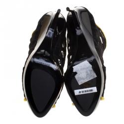 مملوكة مسبقًا Burberry Prorsum Black Suede and Gold Edenside Cage Wedge Ankle Boots Size 41