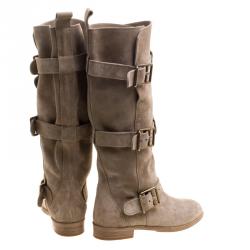 Pre Owned Burberry Beige Suede Buckle Strap Boots Size 40