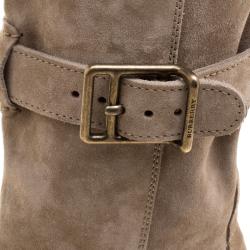 Pre Owned Burberry Beige Suede Buckle Strap Boots Size 40