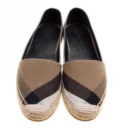 Pre Owned حذاء إسبادريلز بربري هودغيسون جلد ميتالك وكانفاس كاروهات بني مقاس 36.5