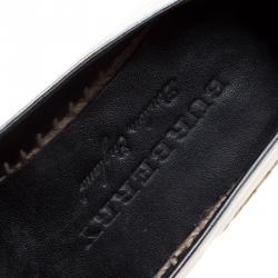 Pre Owned حذاء إسبادريلز بربري هودغيسون جلد ميتالك وكانفاس كاروهات بني مقاس 36.5