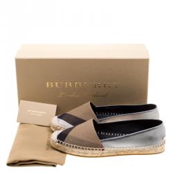 Pre Owned حذاء إسبادريلز بربري هودغيسون جلد ميتالك وكانفاس كاروهات بني  مقاس 36.5