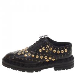Burberry Black Leather Deardown Studded Platform Oxfords Size 39