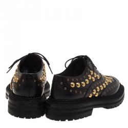 Burberry Black Leather Deardown Studded Platform Oxfords Size 39