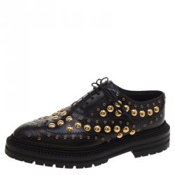Burberry Black Leather Deardown Studded Platform Oxfords Size 37