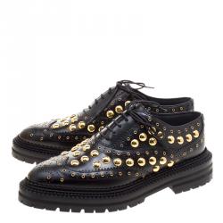 Burberry Black Leather Deardown Studded Platform Oxfords Size 37