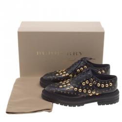 Burberry Black Leather Deardown Studded Platform Oxfords Size 37