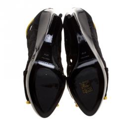 Pre Owned Burberry Prorsum Black Suede and Gold Edenside Cage Wedge Ankle Boots Size 37.5
