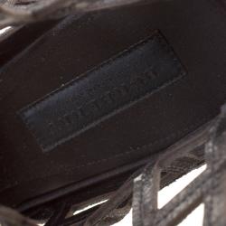 Pre Owned Burberry Prorsum Black Suede and Gold Edenside Cage Wedge Ankle Boots Size 37.5