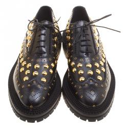 Pre Owned Burberry Black Leather Deardown Studded Platform Oxfords Size 40