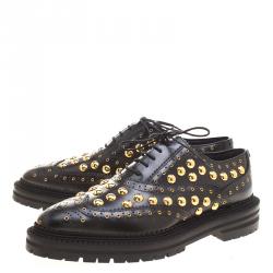 Pre Owned Burberry Black Leather Deardown Studded Platform Oxfords Size 40